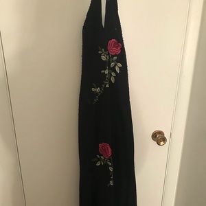 Black floral and sequence sequin prom dress